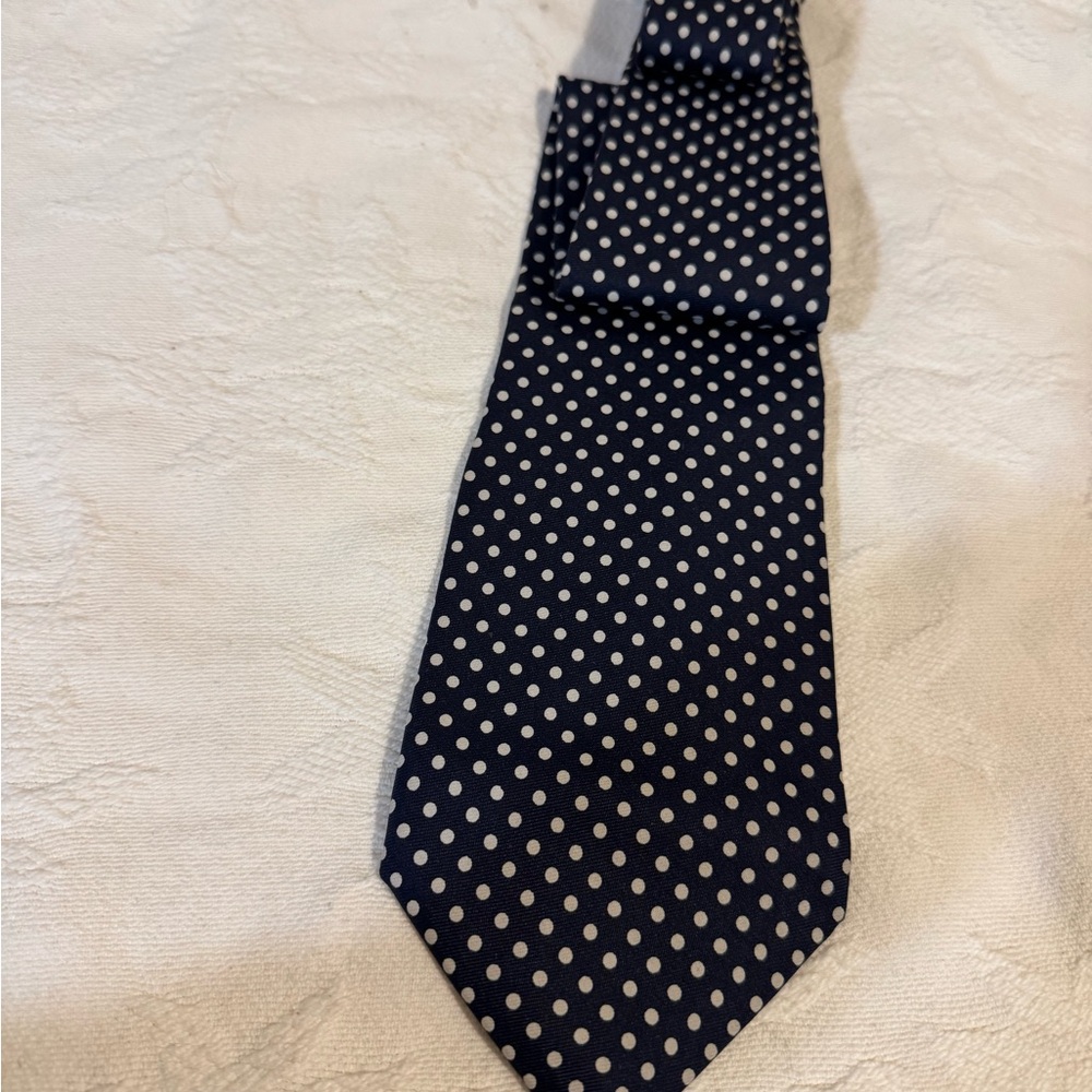 Burt Pulitzer Blue and White Polka Dot‎ Silk Tie USA
